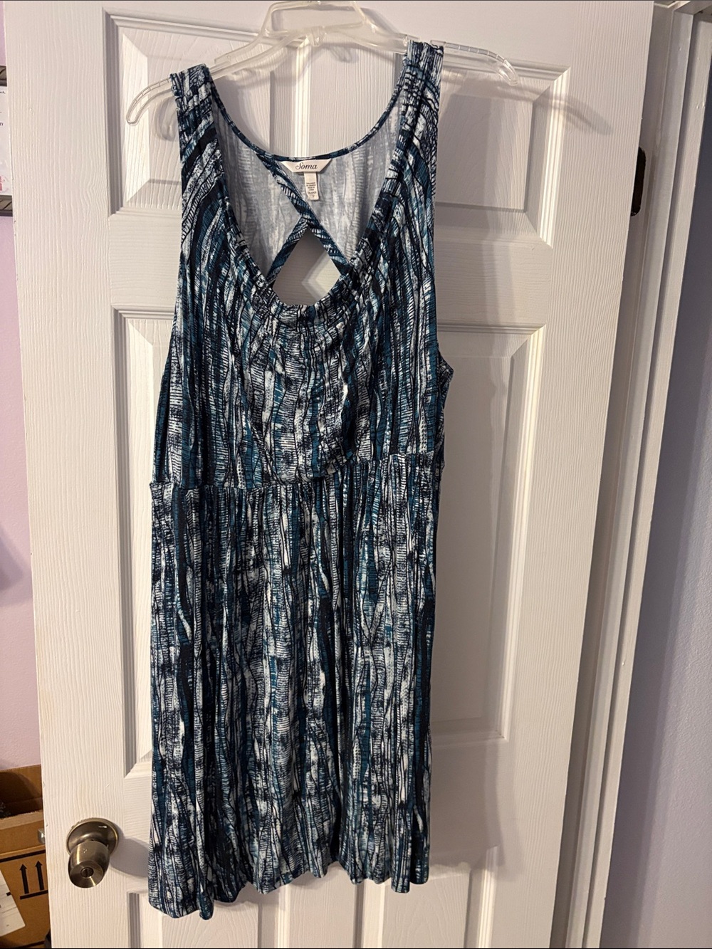 Cato Blue and White Sleeveless Patterned Mini Dress